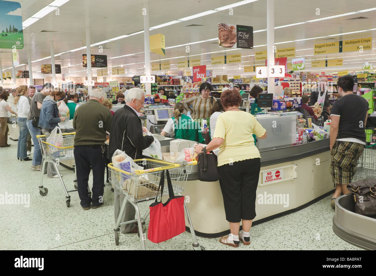 Checkout tills in Morrisons supermarket Gibraltar Stock Photo