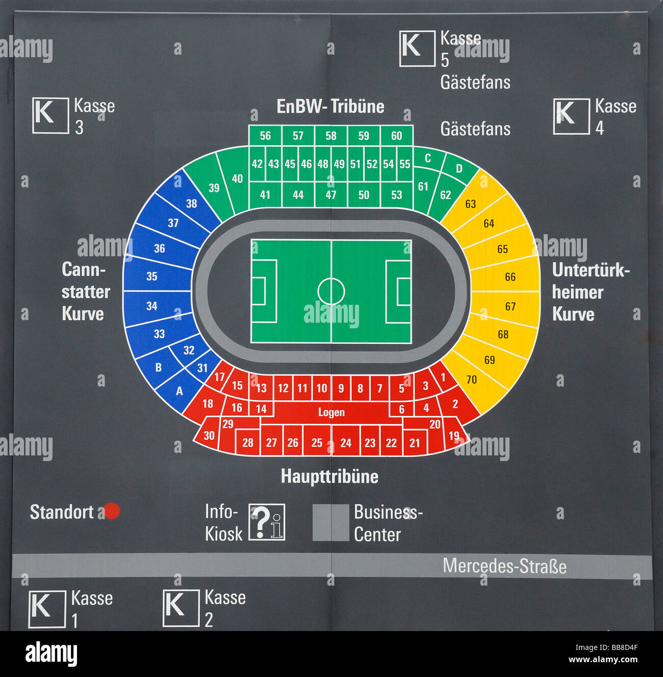 Information board, block and seating plan, Mercedes-Benz Arena Stuttgart, Baden-Wuerttemberg, Germany, Europe Stock Photo