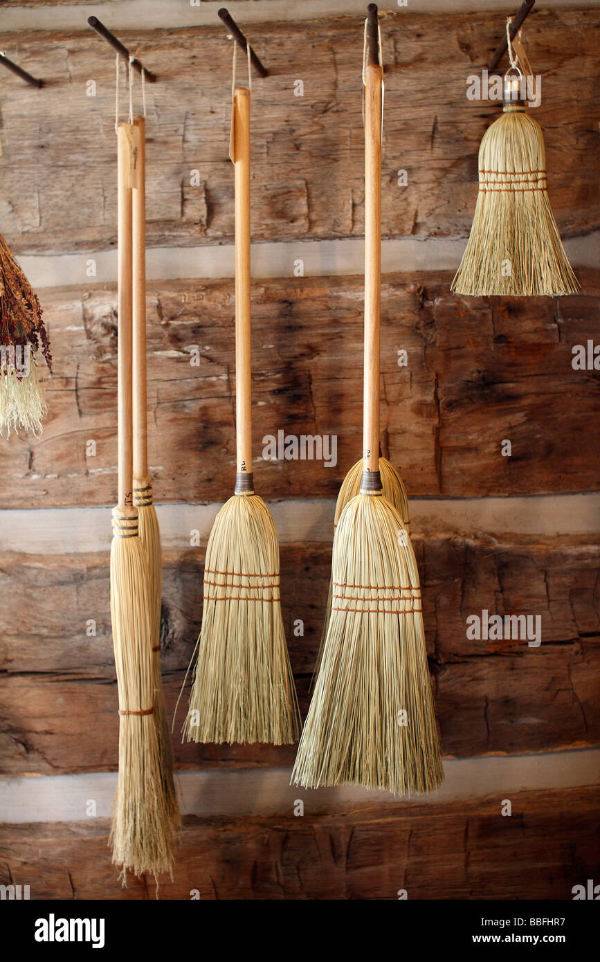 Historic brooms shop Sauder Village Ohio USA hi-res Stock Photo