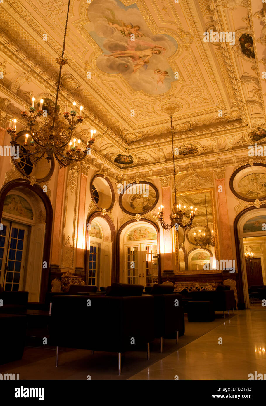 Salão Nobre, the architectural highlight of any visit to the Estoi Palace, a historic hotel property in the Algarve, Portugal Stock Photo