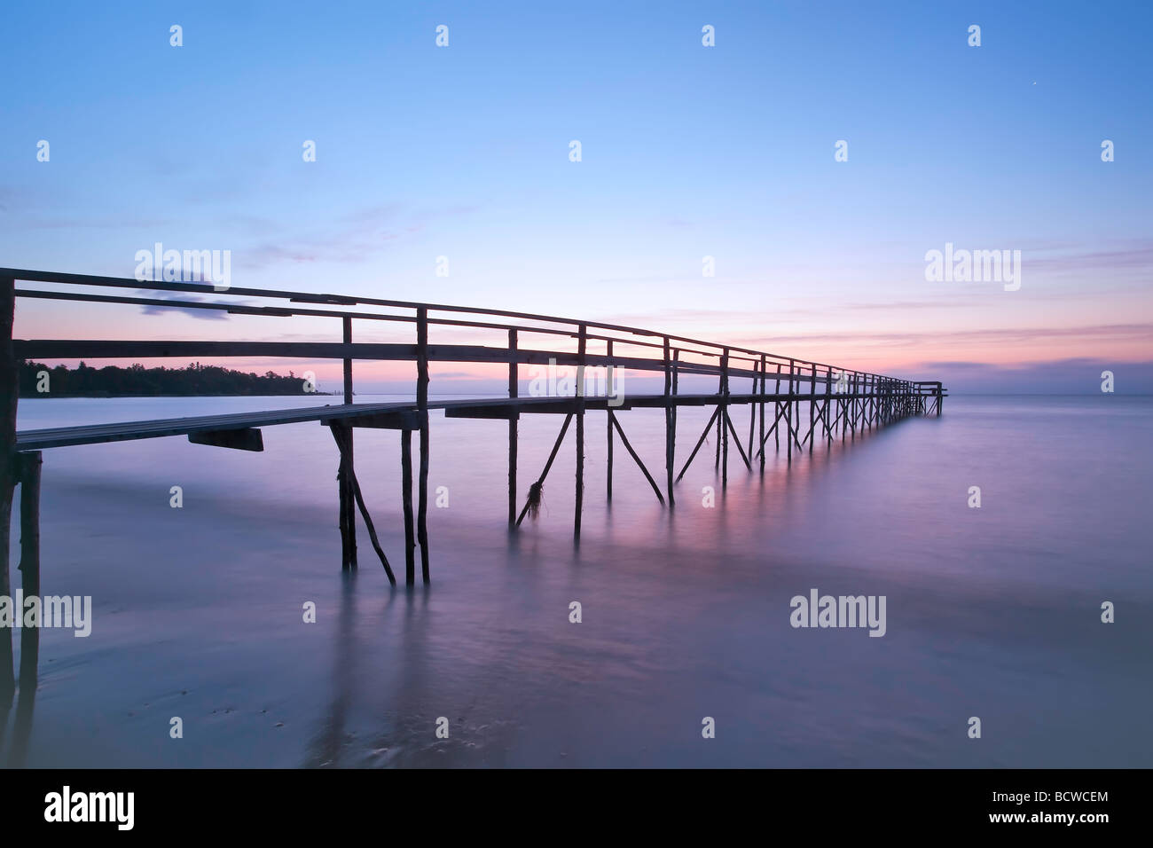 Wooden Pier on Lake Winnipeg at dawn.  Matlock, Manitoba, Canada. Stock Photo