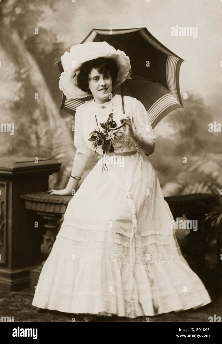 Young British Woman with Parasol Stock Photo