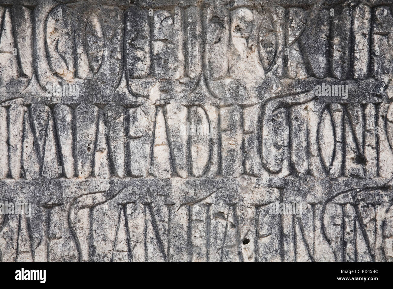 Detail of Roman engraved writing on stone Stock Photo