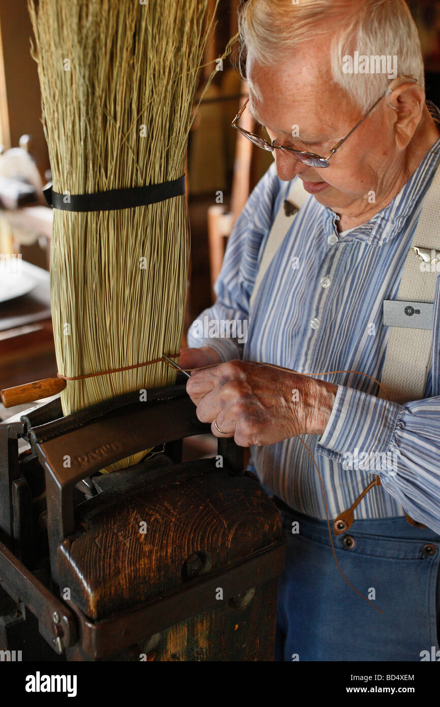 Broom Shop brooms craft crafting handmade making Sauder Village craft crafting Ohio park American USA Stock Photo