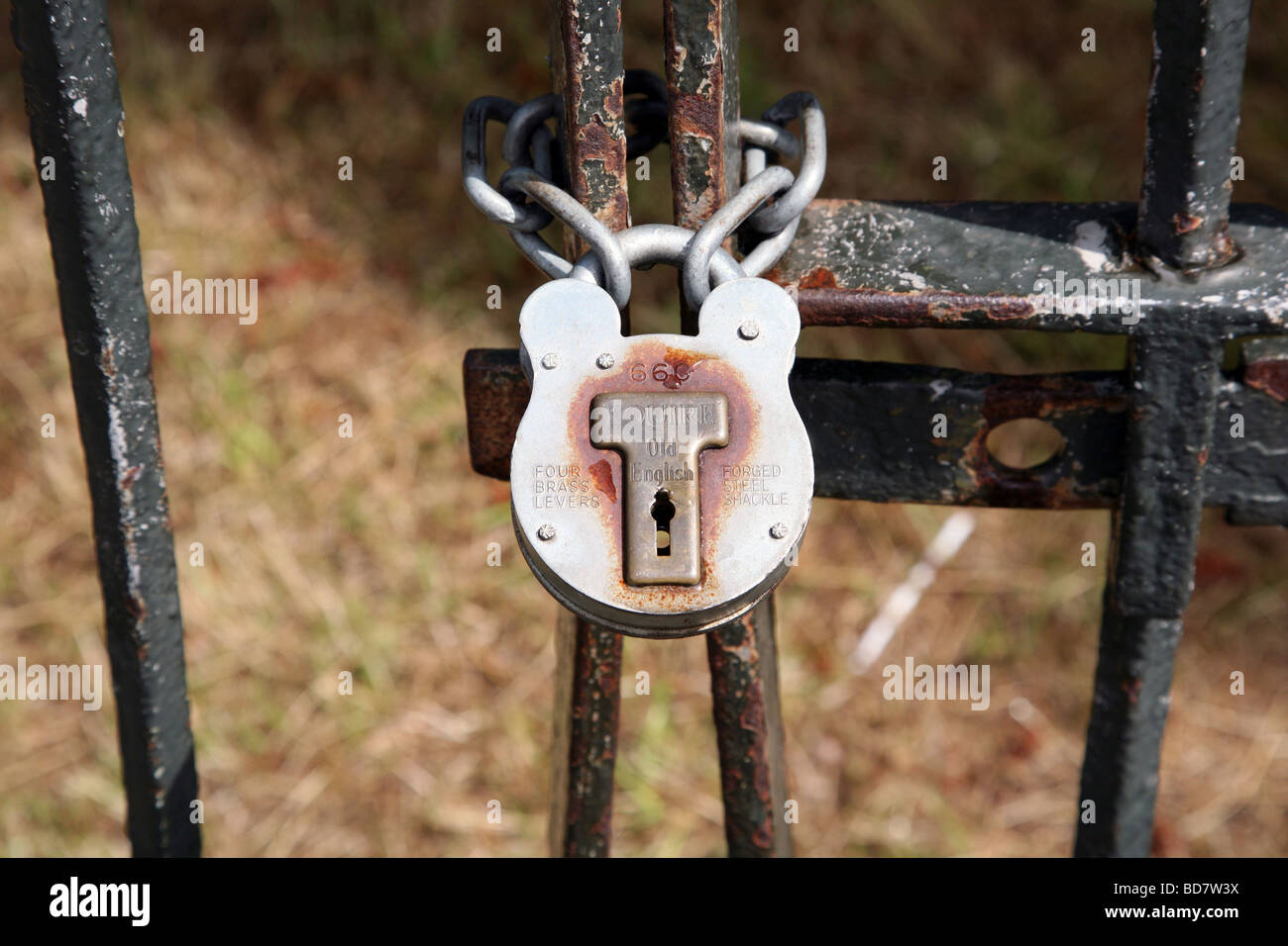 Padlock on gate; London Stock Photo