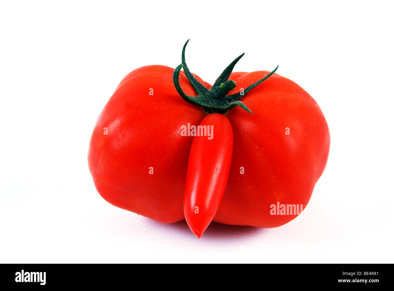 Funny Tomato comedy tomato rude food looks like suggestive vegetable Stock Photo