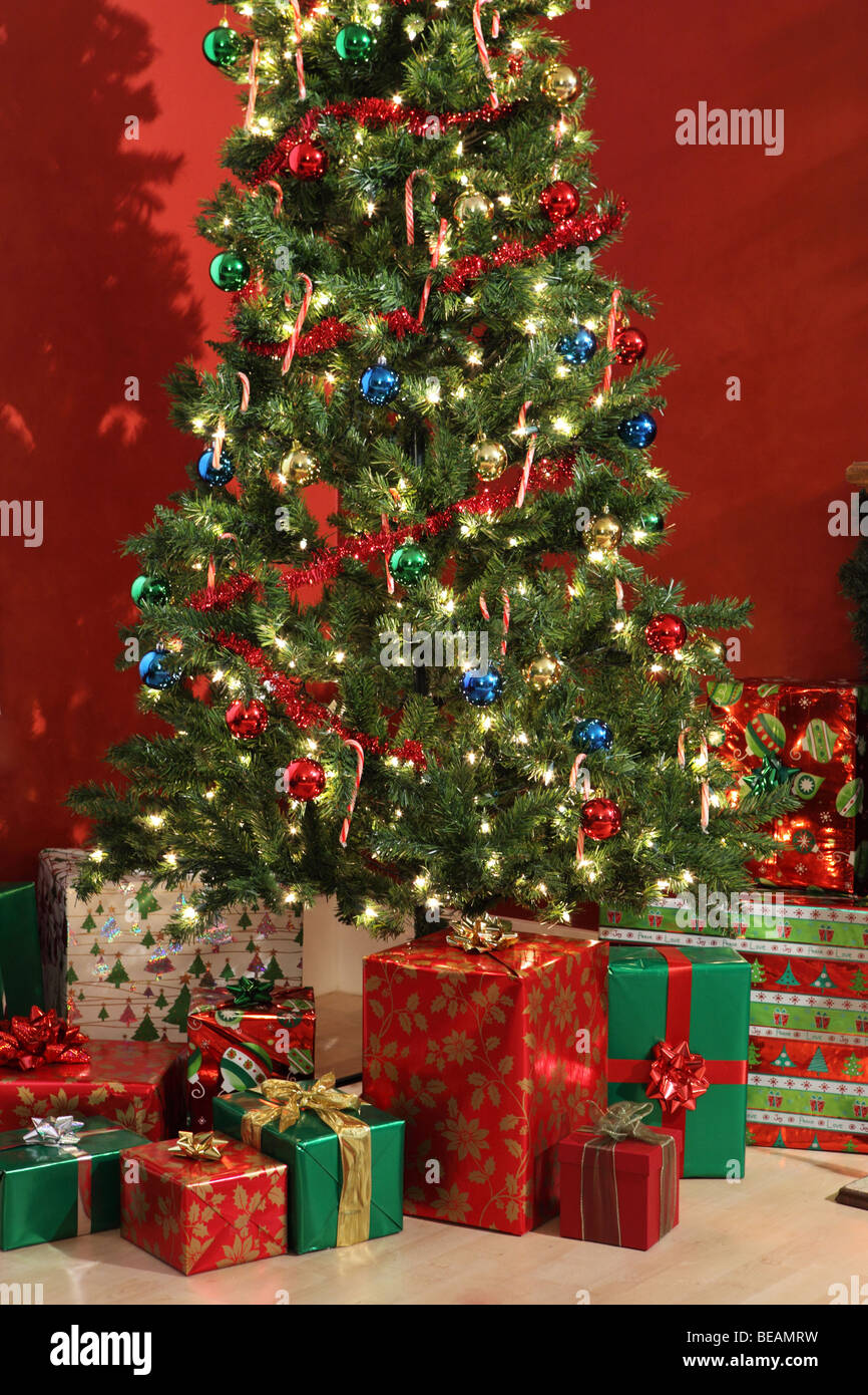 Christmas tree and gifts Stock Photo