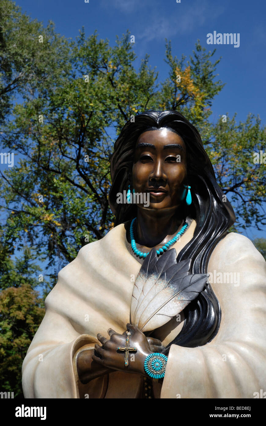 Statue of Kateri Tekakwitha, the first indian of north america to achieve sainthood. Santa Fe, New Mexico, USA. Stock Photo