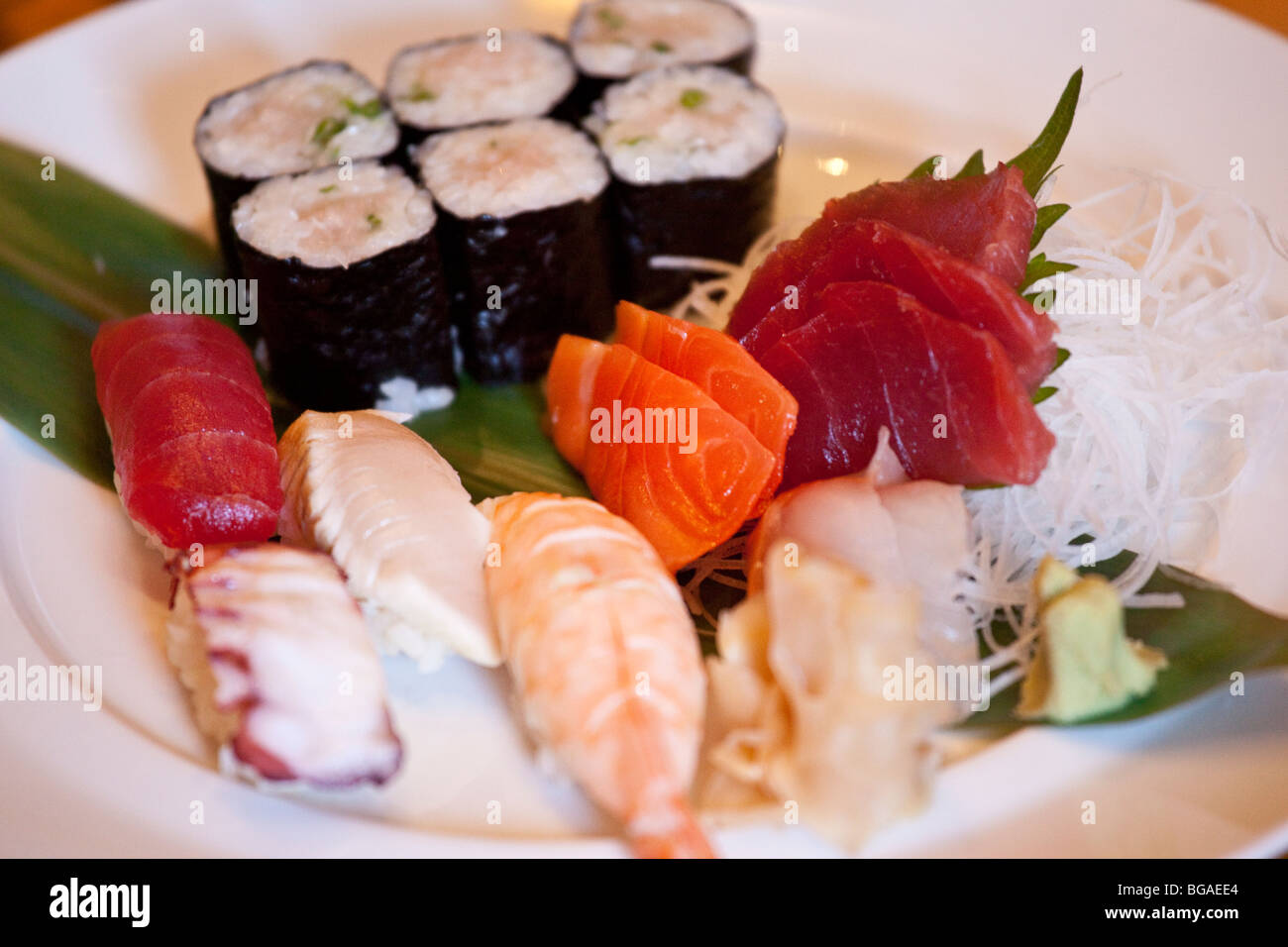 Sushi and Sashimi at Nobu Japanese Restaurant in Tribeca, New York City Stock Photo