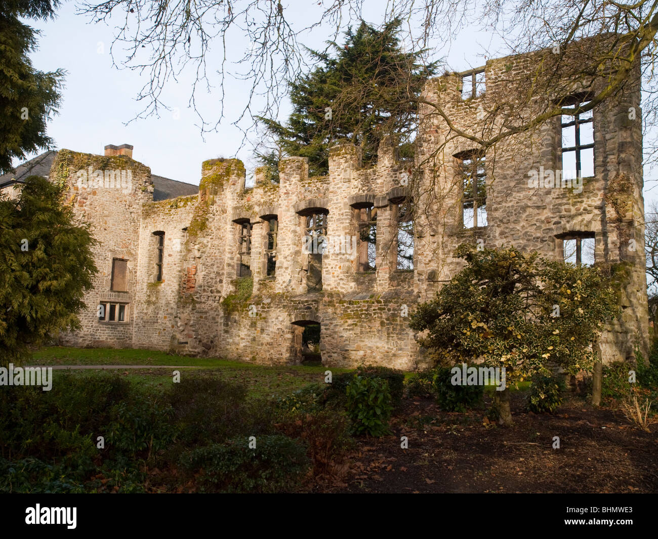 The ruins of  Cavendish House, in Abbey Park near Leicester City Centre, Leicestershire England UK Stock Photo