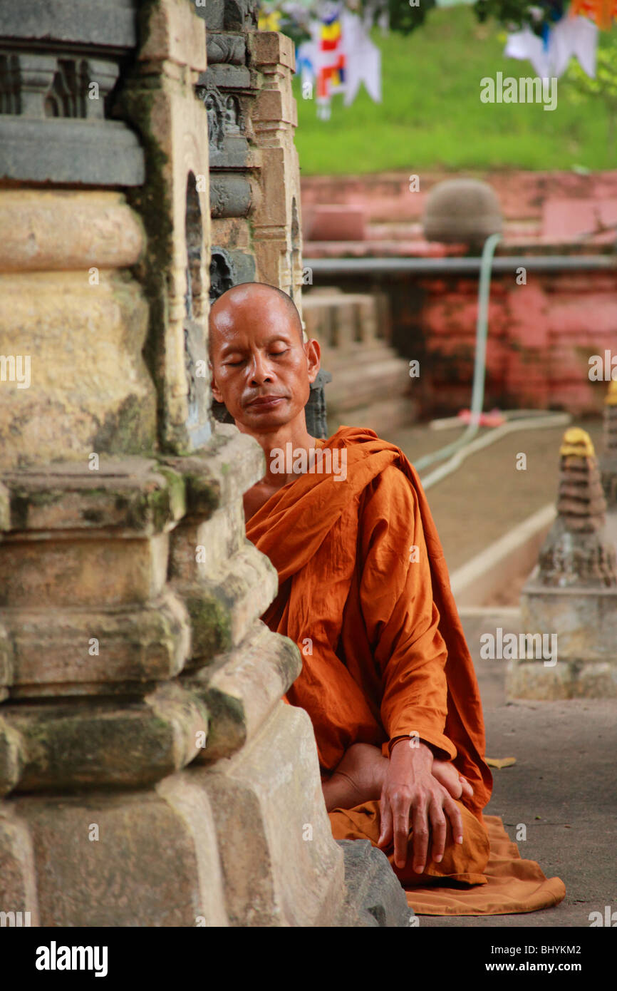 Buddhist monk at Bodh Gaya in India Stock Photo