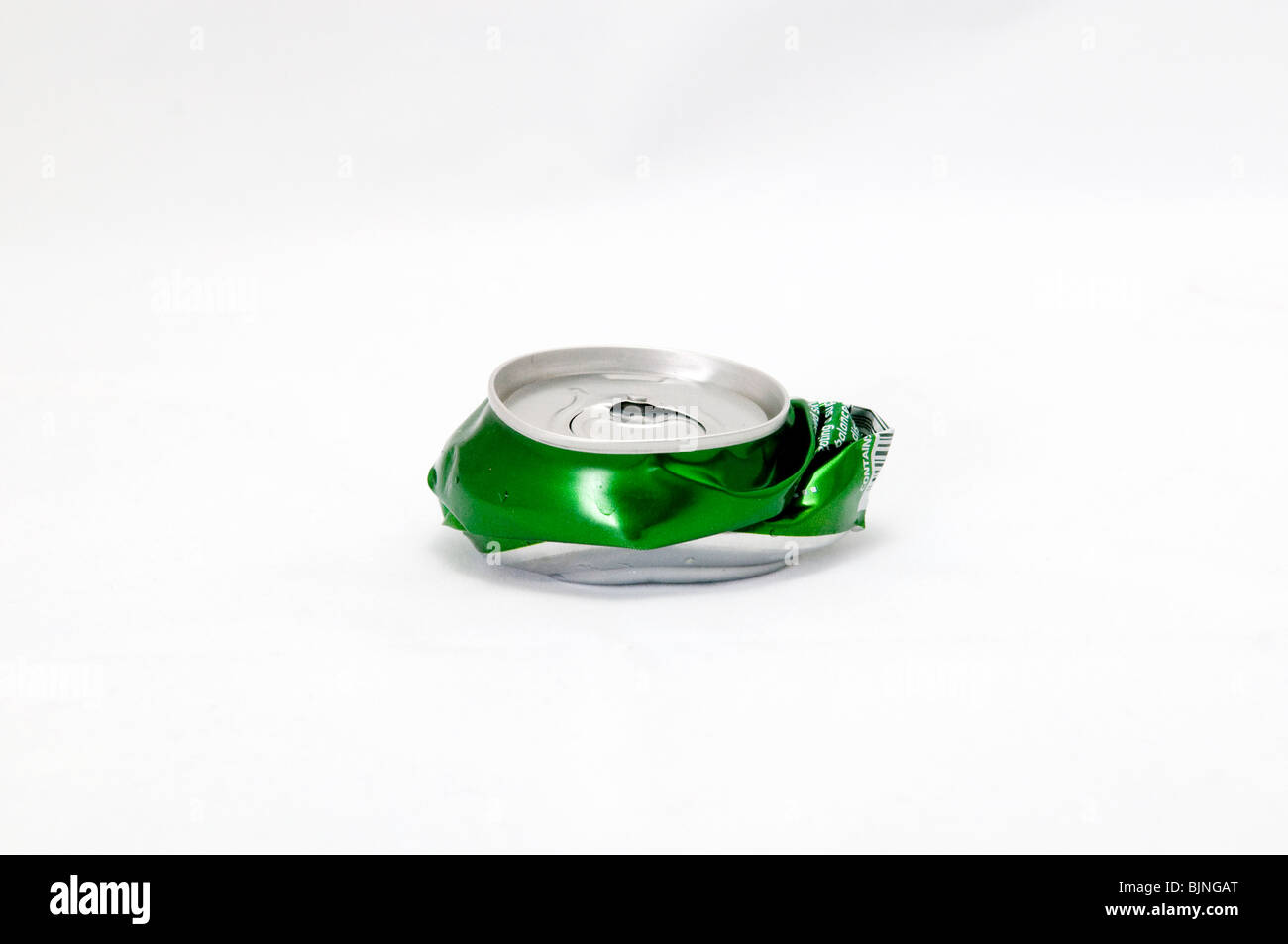 Crushed beer can isolated on white Stock Photo