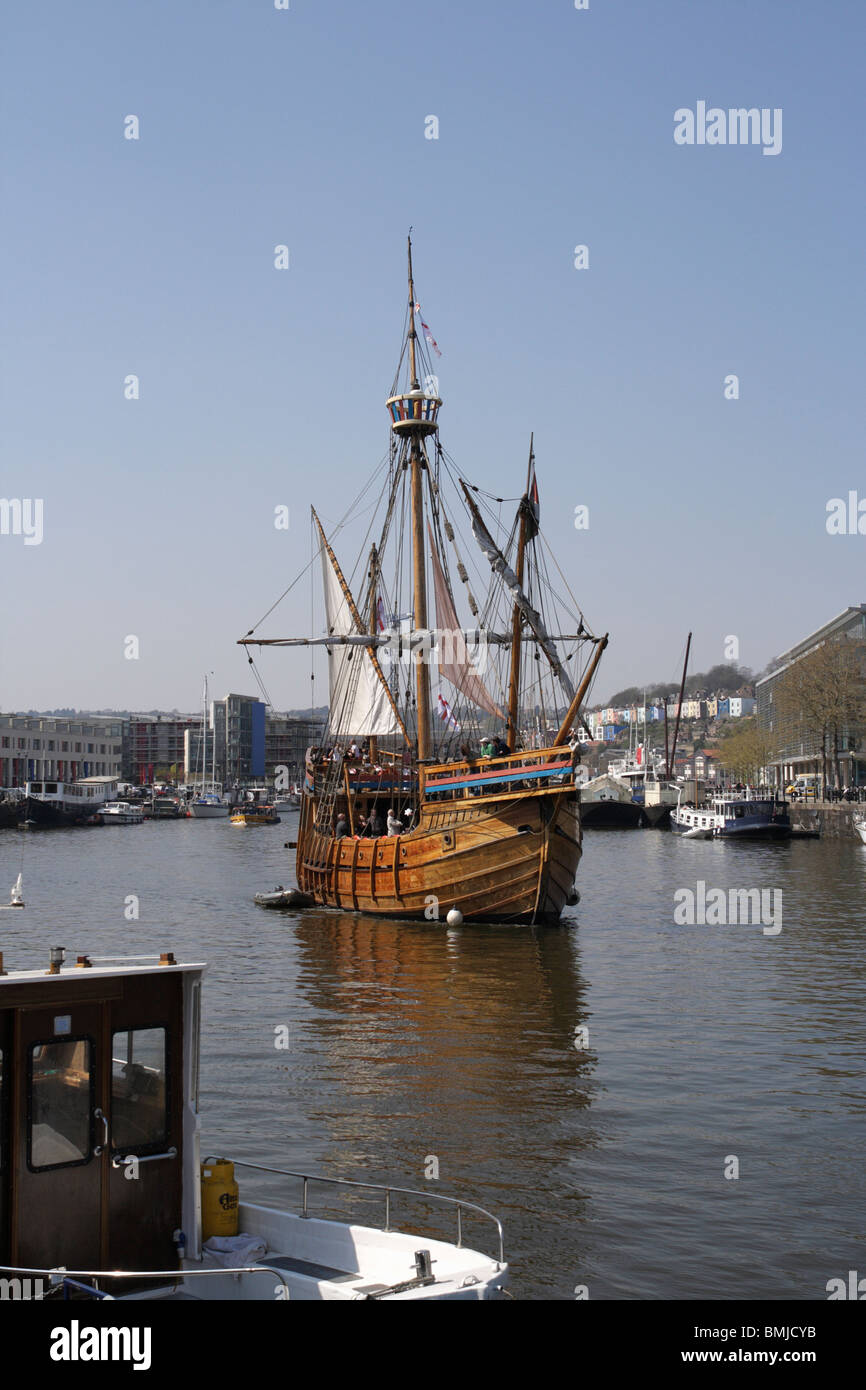 The Matthew a replica sailing through Bristol Floating Harbour, England UK reconstructed historical sailing vessel Stock Photo