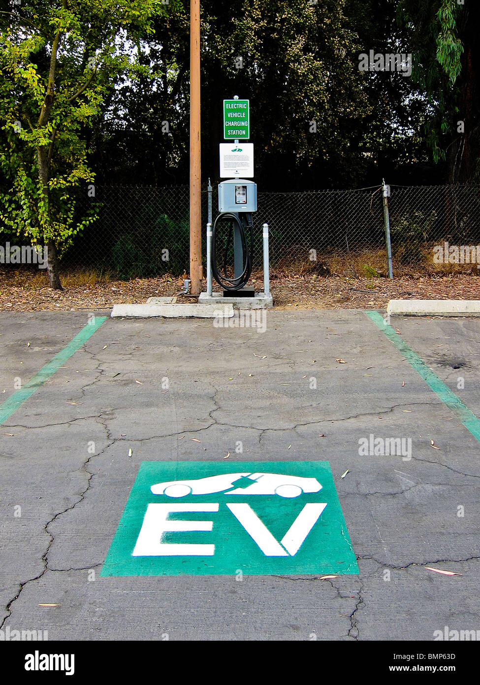 Charging station for electric vehicles, bank parking lot, Atascadero, California, USA. Stock Photo