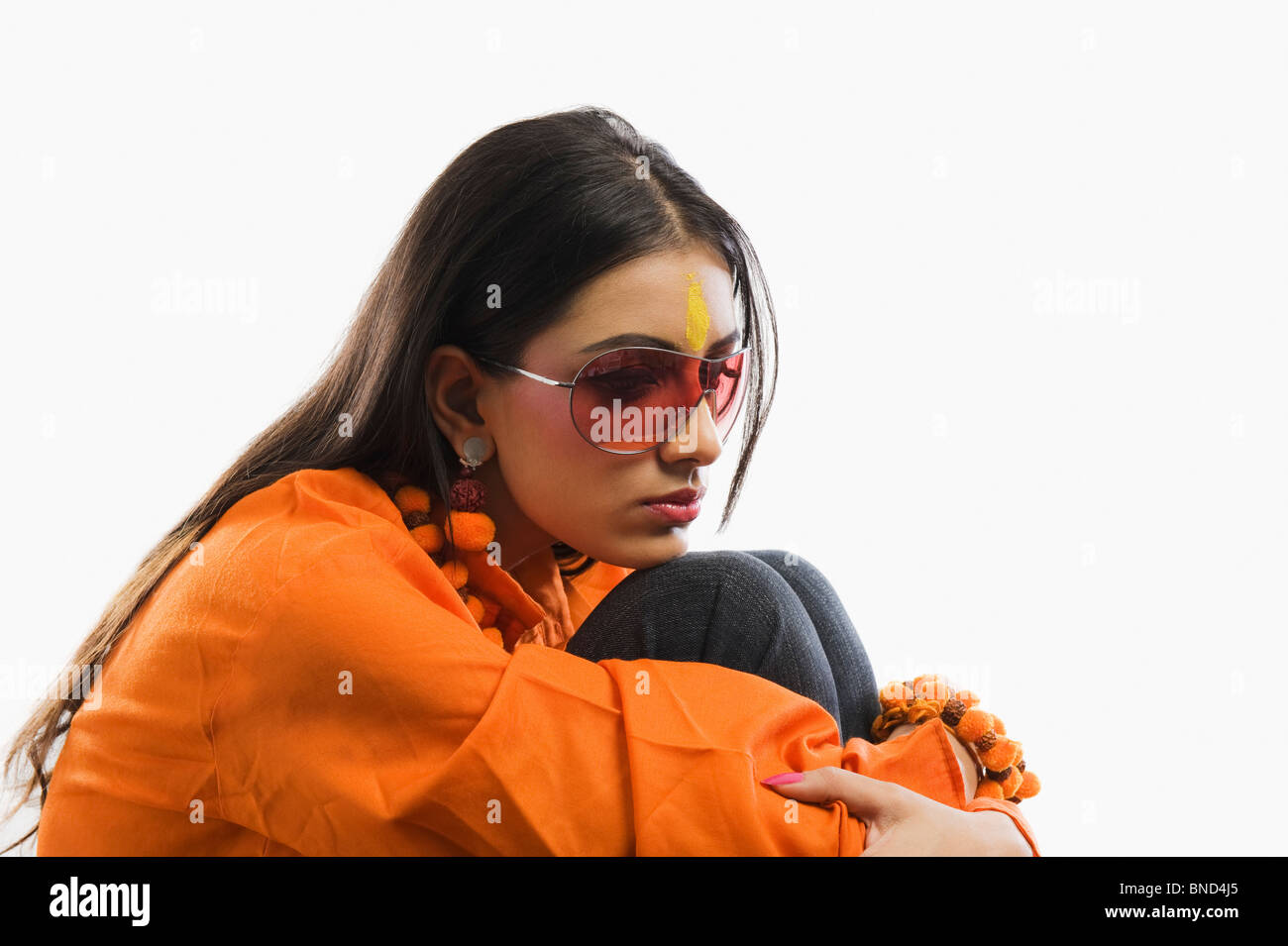 Close-up of a woman thinking Stock Photo