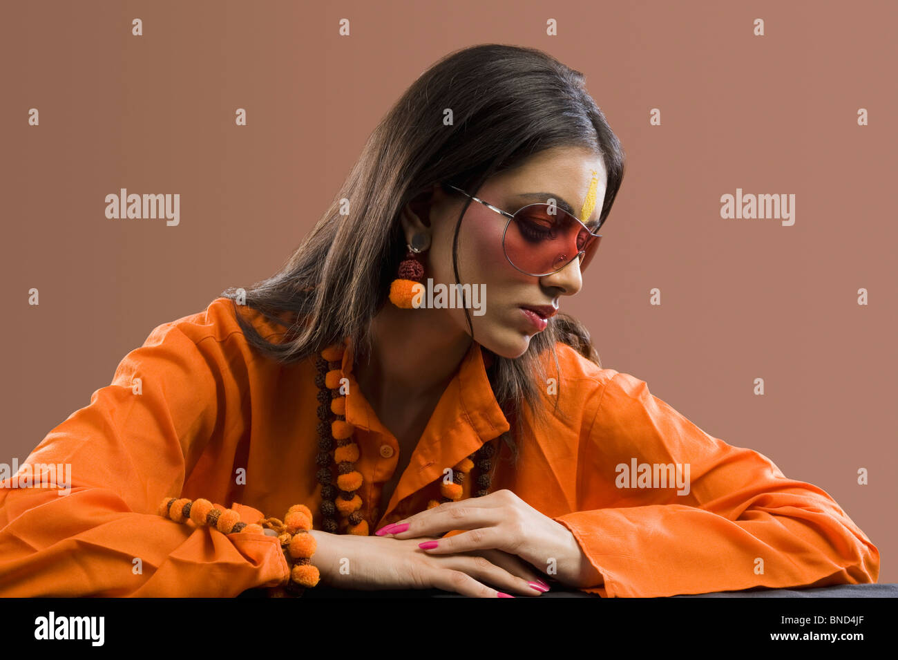 Close-up of a woman thinking Stock Photo