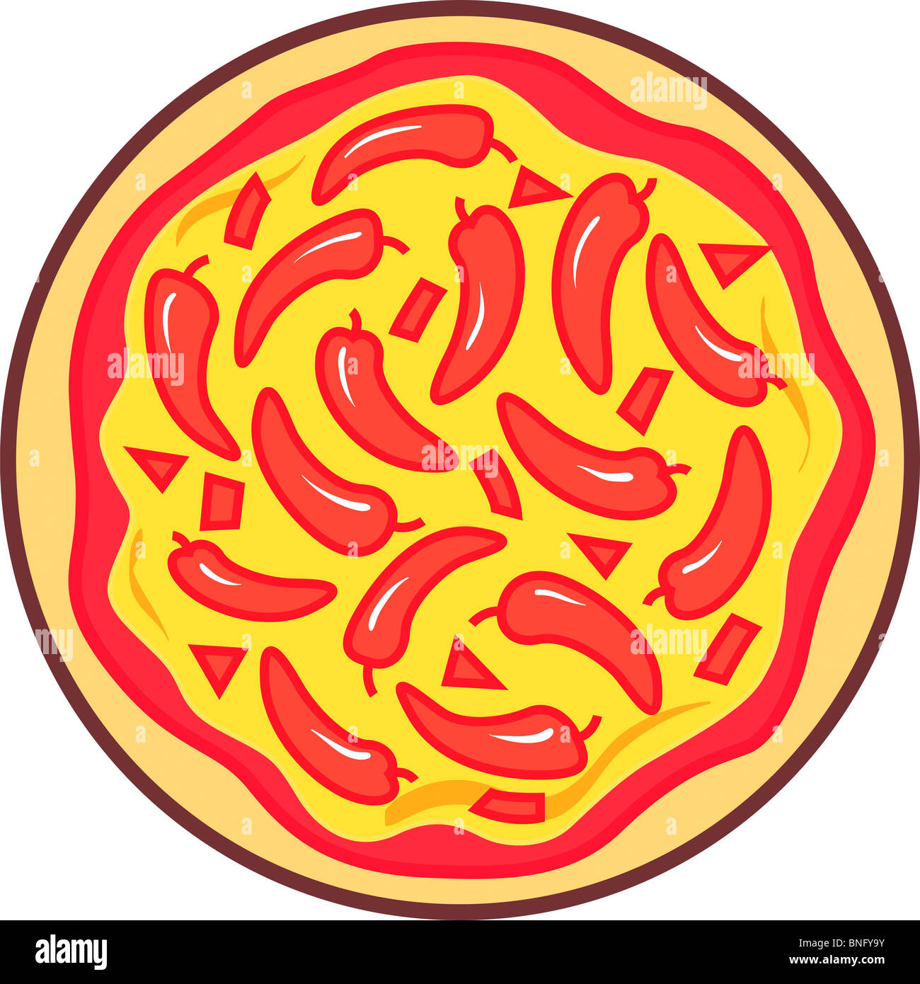 Close-up of pizza garnished with red chili peppers Stock Photo