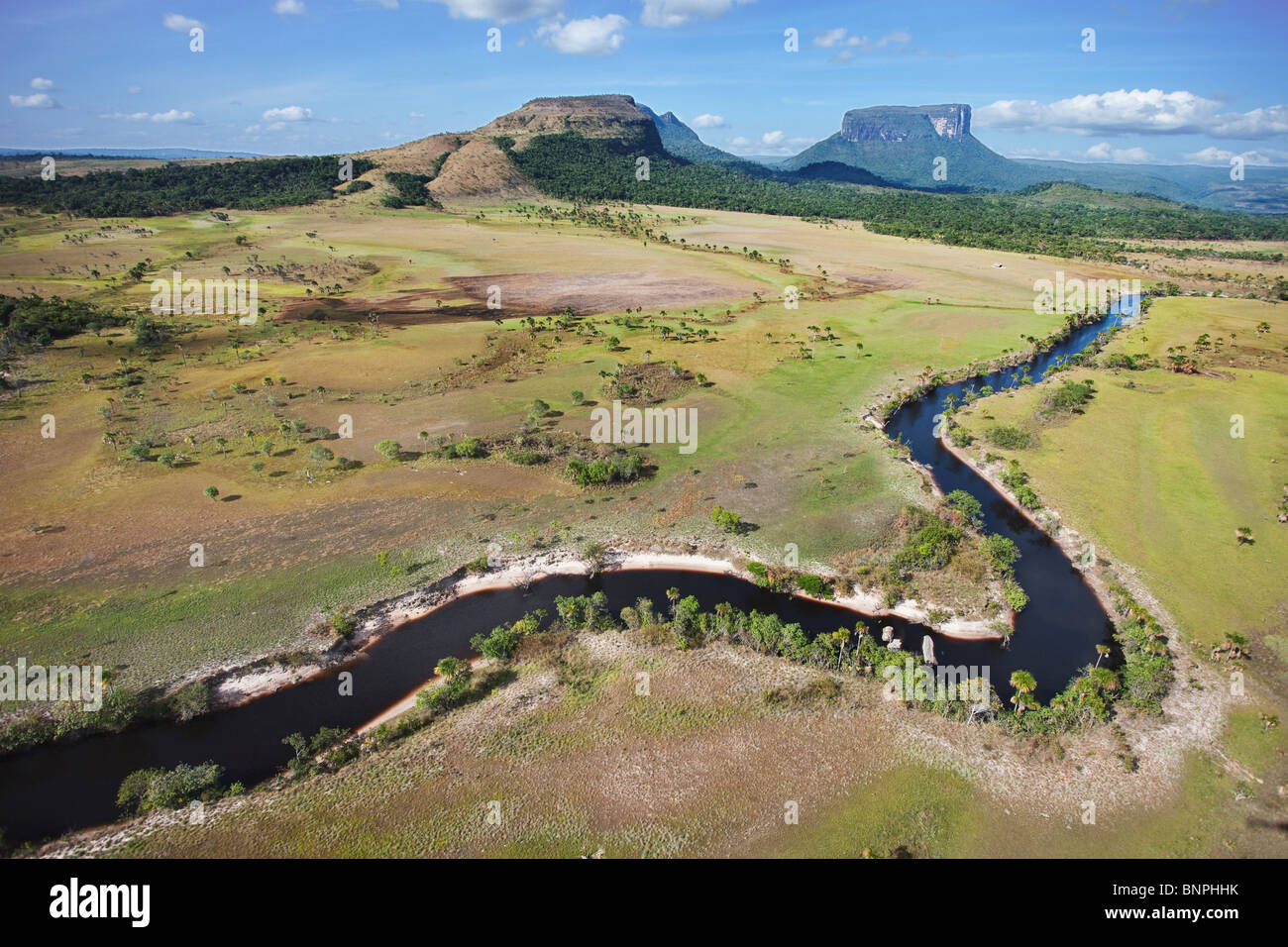 The Gran Sabana or Great Savanna lies on a plateau dotted with huge table-top mountains called Tepuis Venezuela  south America Stock Photo