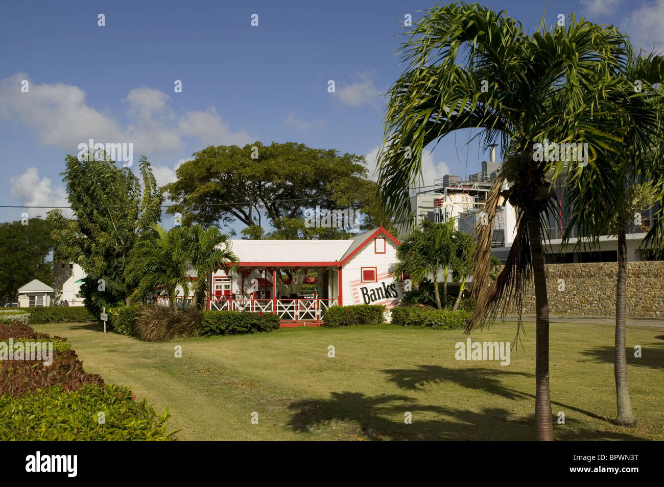 Visitors shop built in the style of a Rum shop at Banks Brewery factory Stock Photo