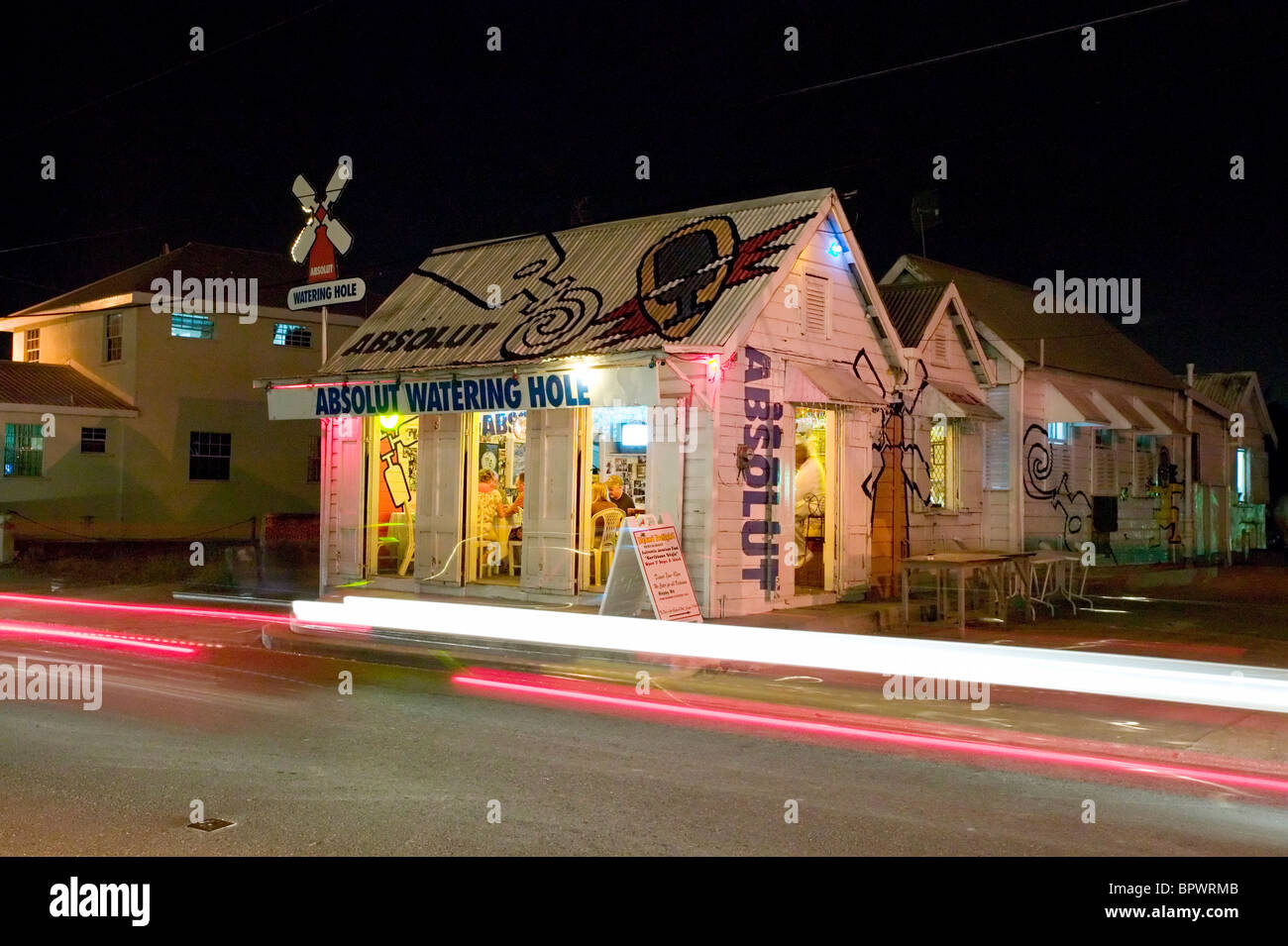 Rum Shop at night in St Lawrence Stock Photo