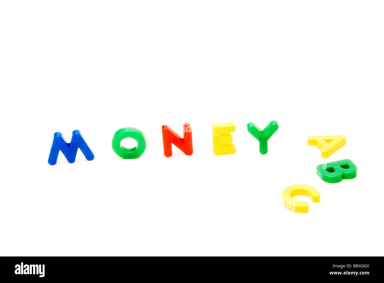 Kids educational letters spelling Money ABC - concept - basics of money Stock Photo