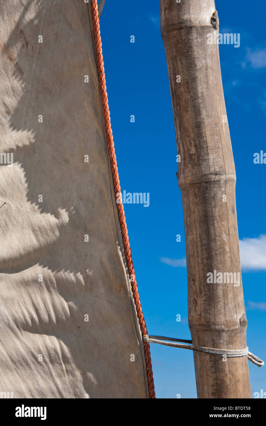 Detail of a Bamboo mast of a dhow or traditional sailing boat Stock Photo