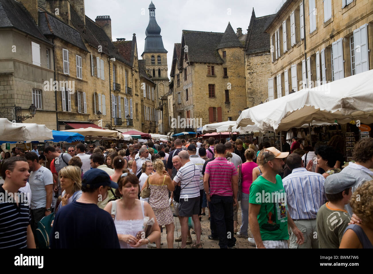 Crowded streets, Sarlat market, Dordogne Stock Photo