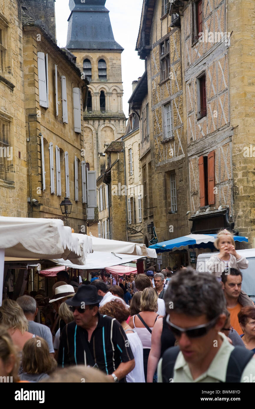 Crowded streets, Sarlat market, Dordogne, France Stock Photo