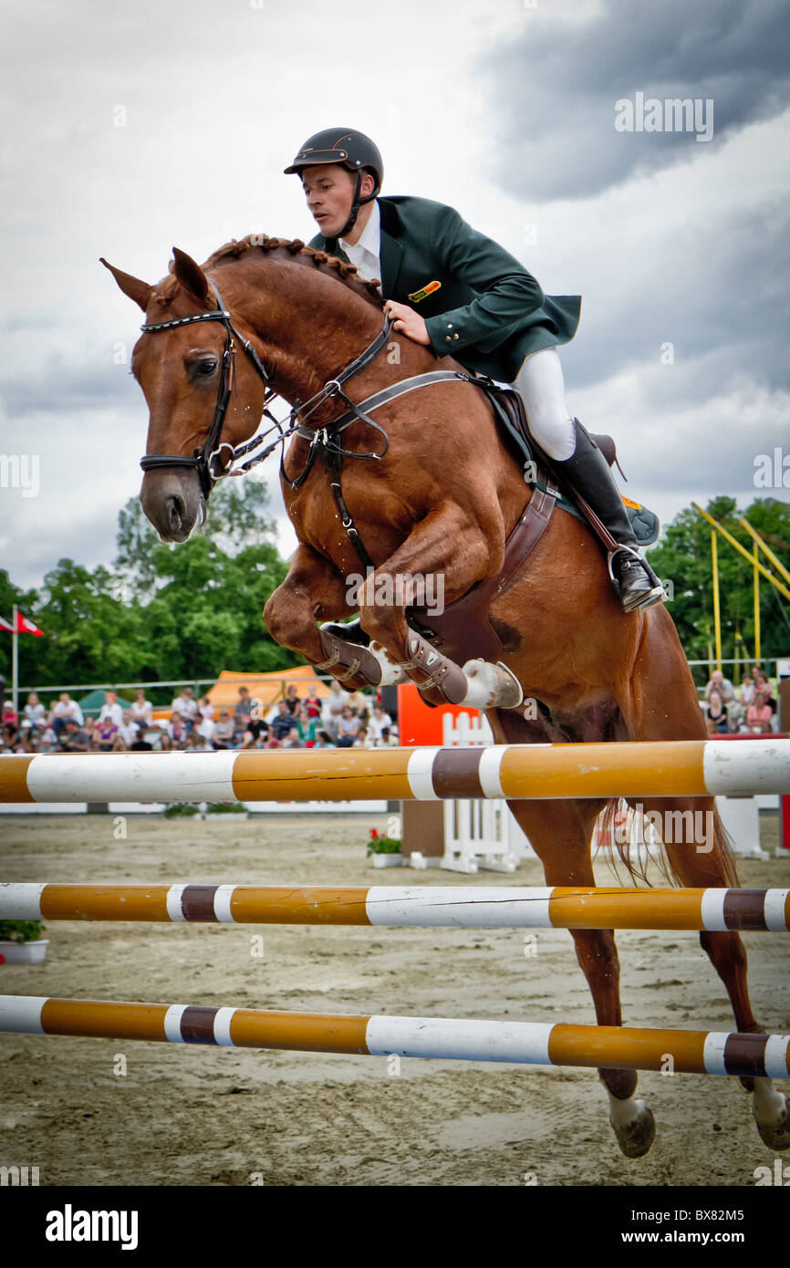 rider during horse jumping show Stock Photo