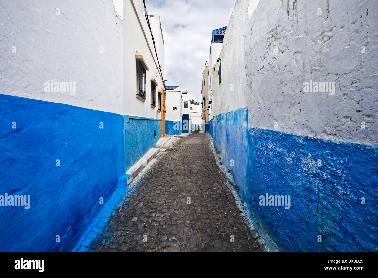 Blue painted wall in Rabat-Sale, Morocco Stock Photo