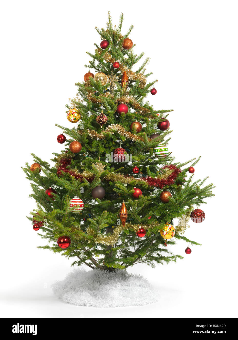 Decorated Christmas tree isolated on white background Stock Photo