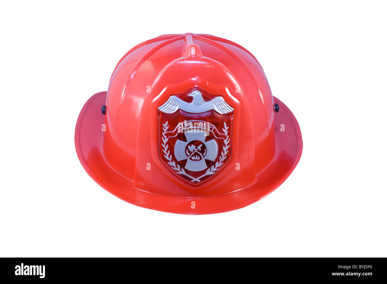 Red fireman helmet isolated on white background Stock Photo