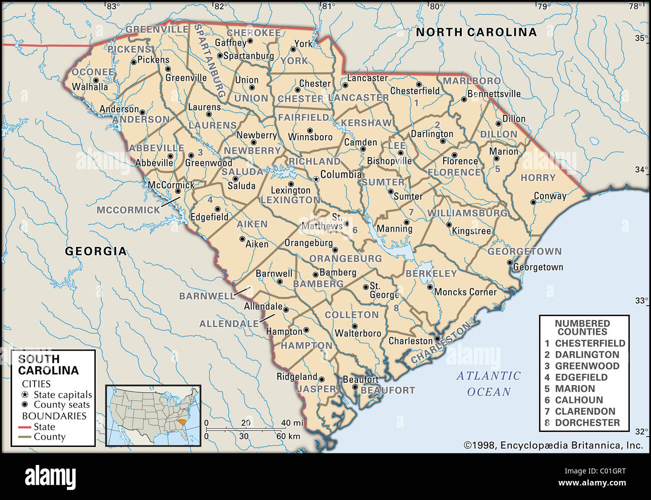 Map of South Carolina Stock Photo - Alamy