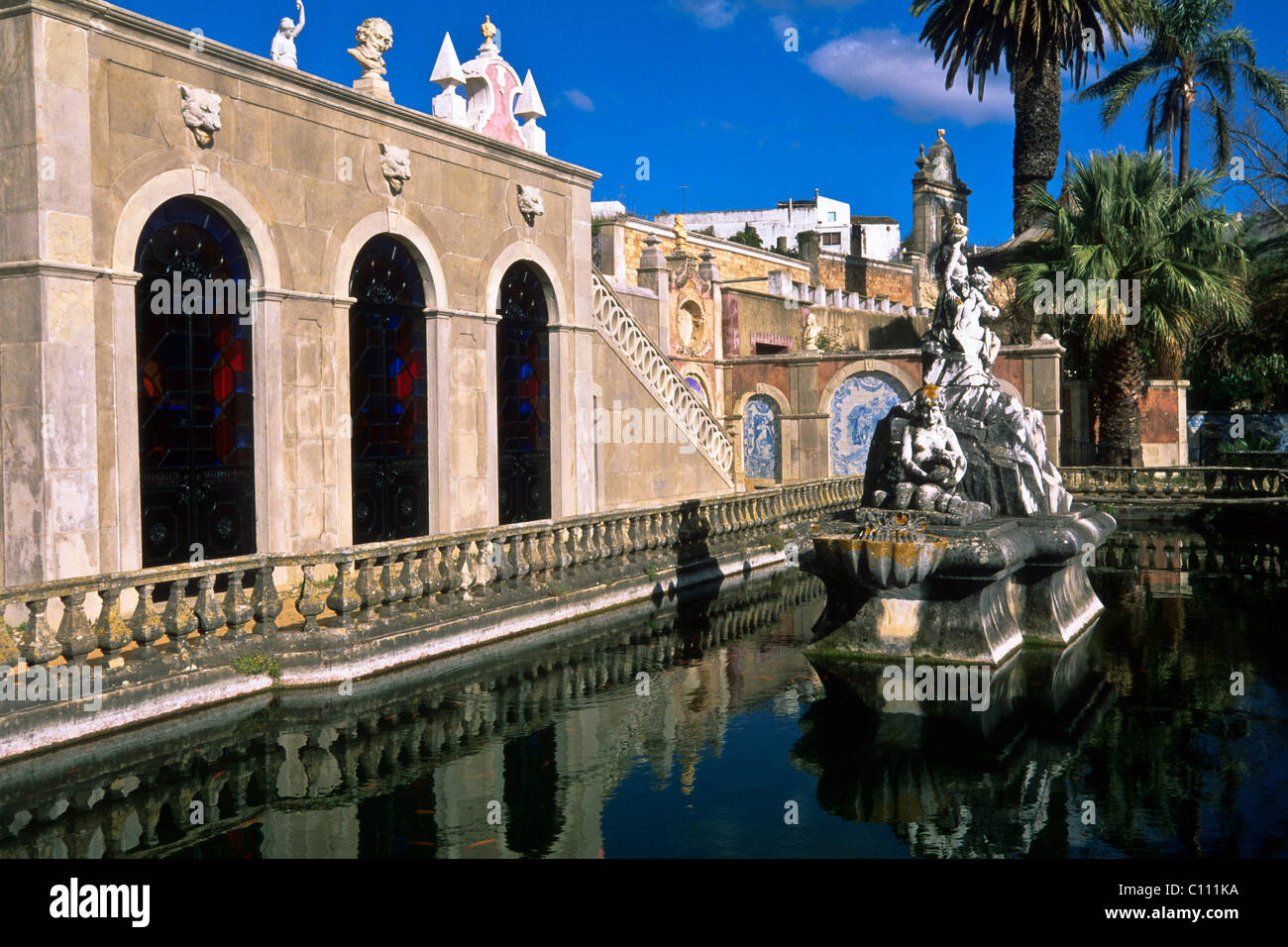 Fountain in the park of Palácio de Estói, Estoi, Algarve, Portugal, Europe Stock Photo