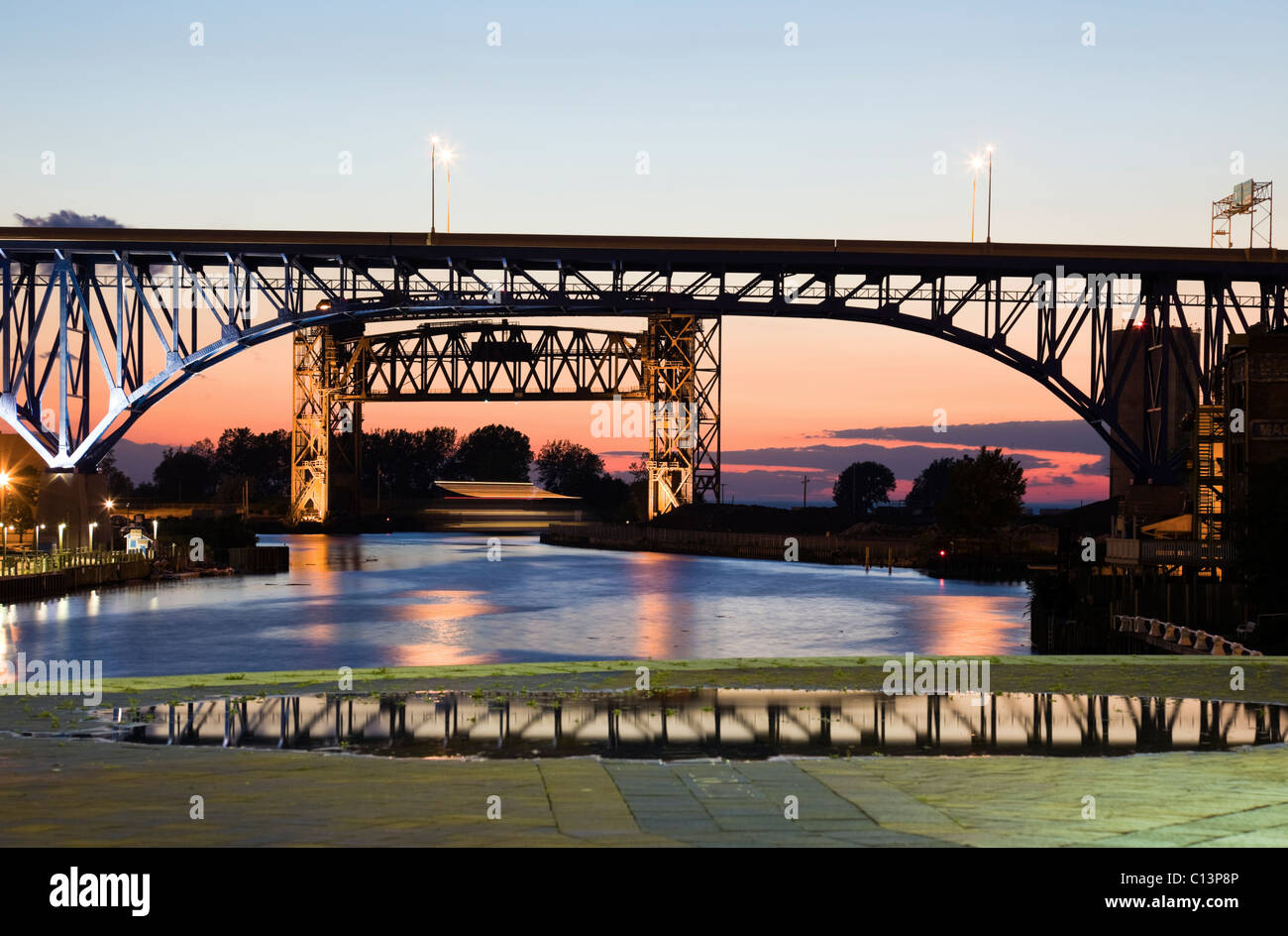 USA, Ohio, Cleveland, Bridge over river Stock Photo