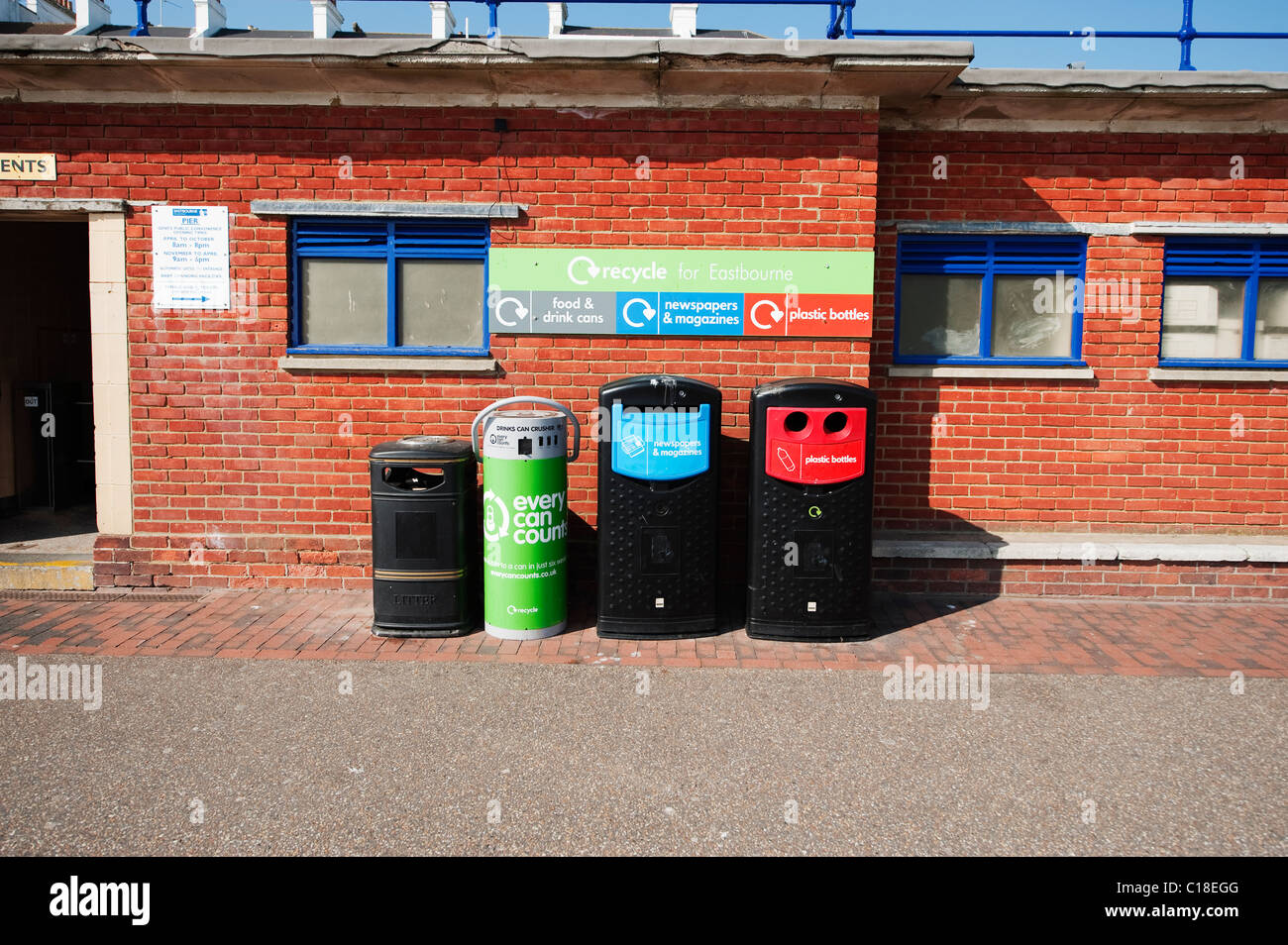 Recycle point on the seafront at Eastbourne in East Sussex Stock Photo