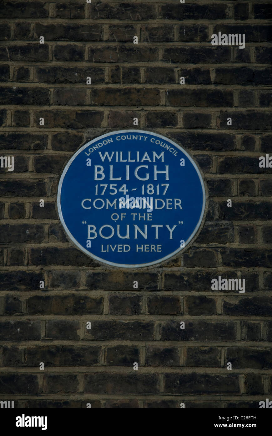 Blue plaque on the house where Captain Bligh lived, Lambeth Road, London SE1 Stock Photo