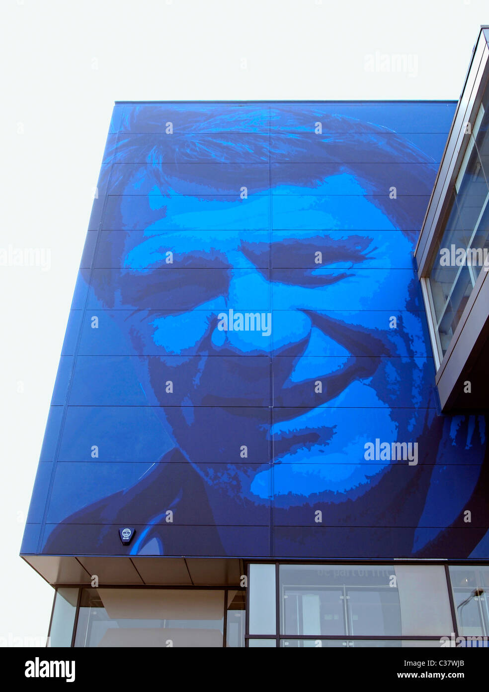 Large mural of Sir Bobby Robson, Portman Road, the home ground of Ipswich Town Football Club Stock Photo