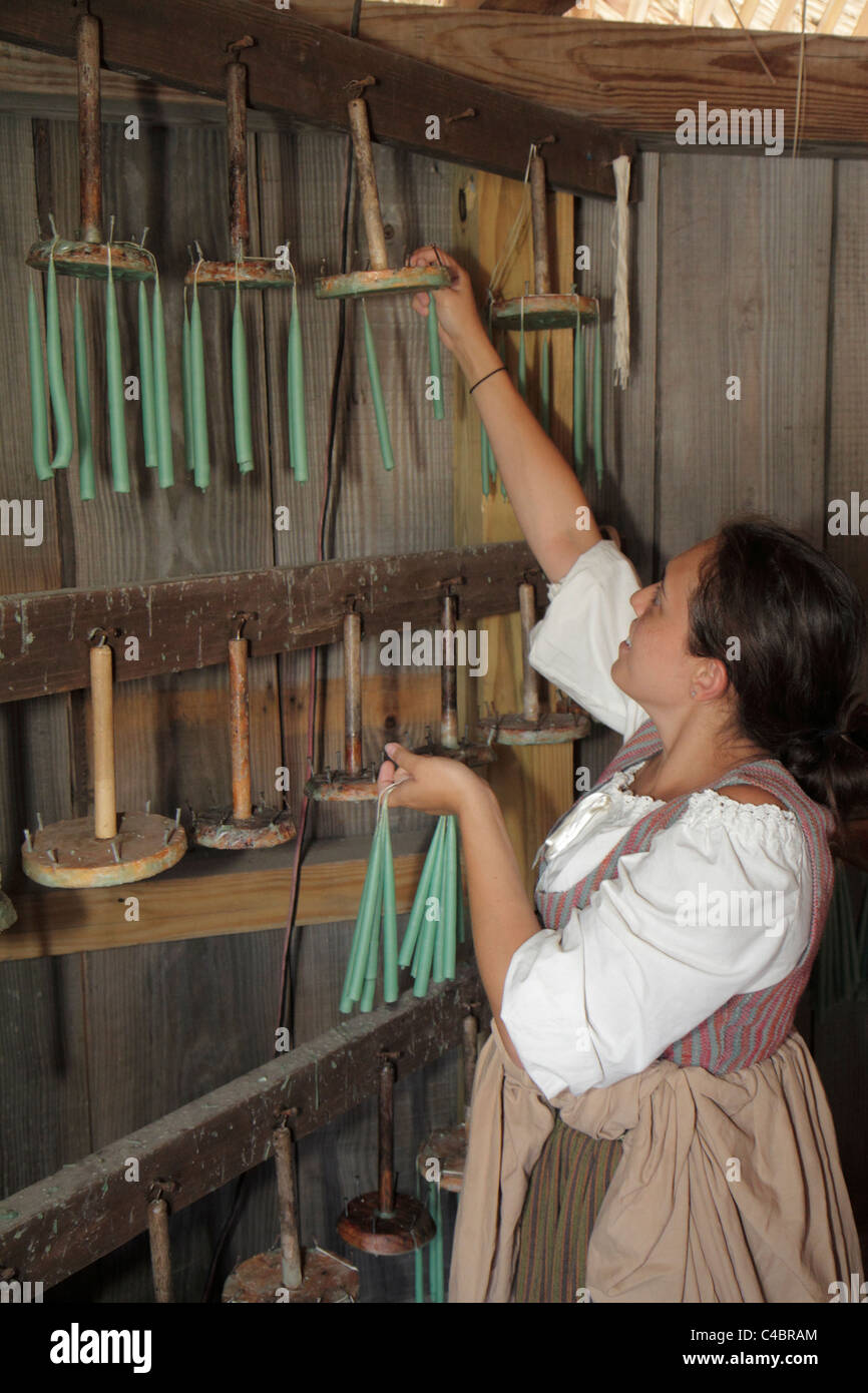 St. Saint Augustine Florida,Fort Menendez at Old Florida Museum,Spanish settlement,candle making,demonstration,learning,hands on,guide,historian,colon Stock Photo