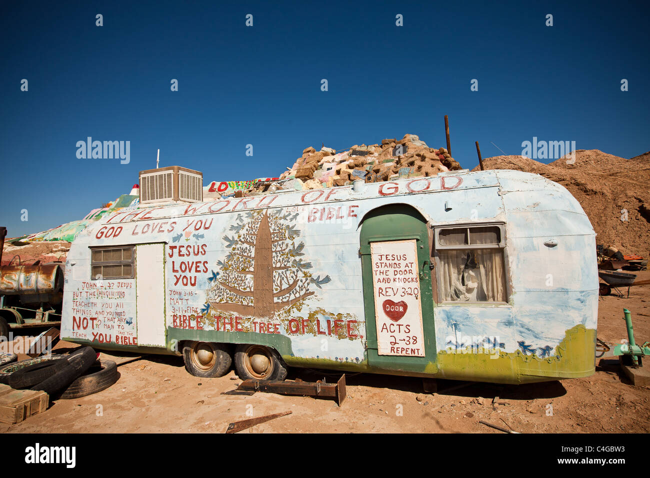 Leonard Knight's Salvation Mountain in Niland, California Stock Photo