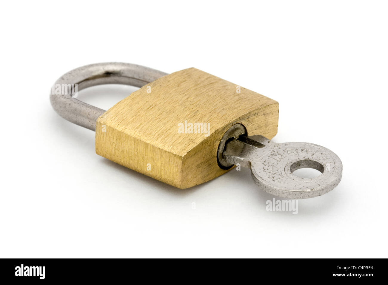 Padlock and key isolated on white Stock Photo