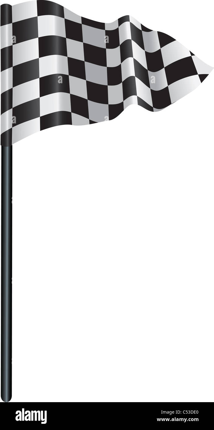 golf flag with a checkered, chequered flag on to represent finishing line. Stock Photo