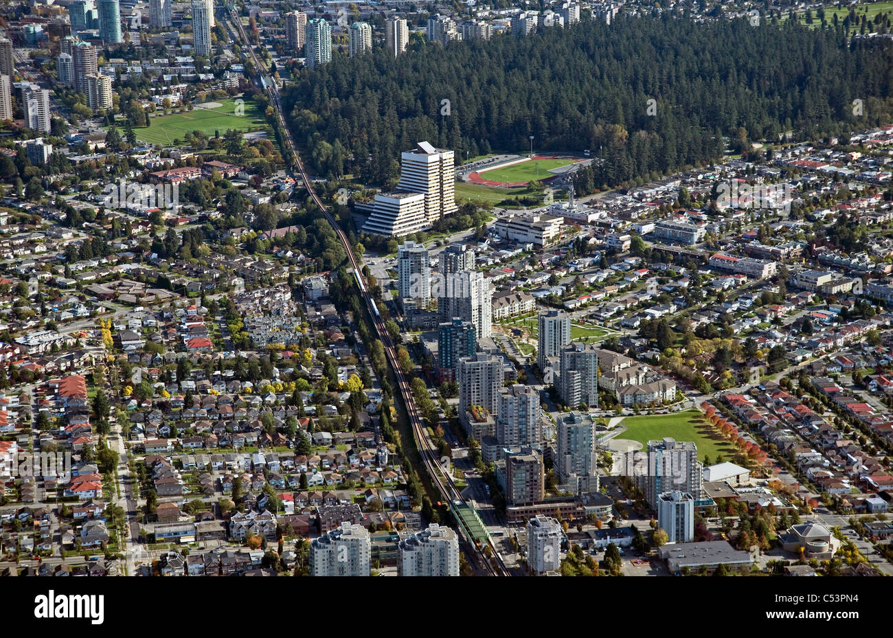 Vancouver  Aerial - Burnaby with SkyTrain Stock Photo