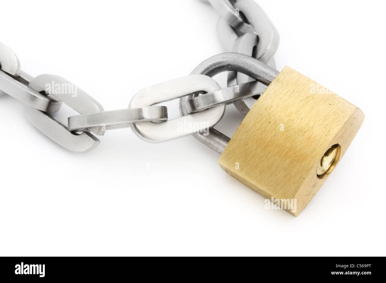 Padlock and chain isolated on white Stock Photo