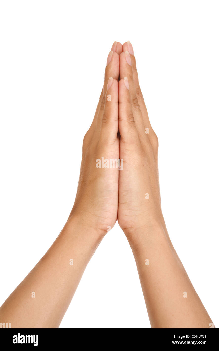 Woman praying hands isolated on white background Stock Photo - Alamy