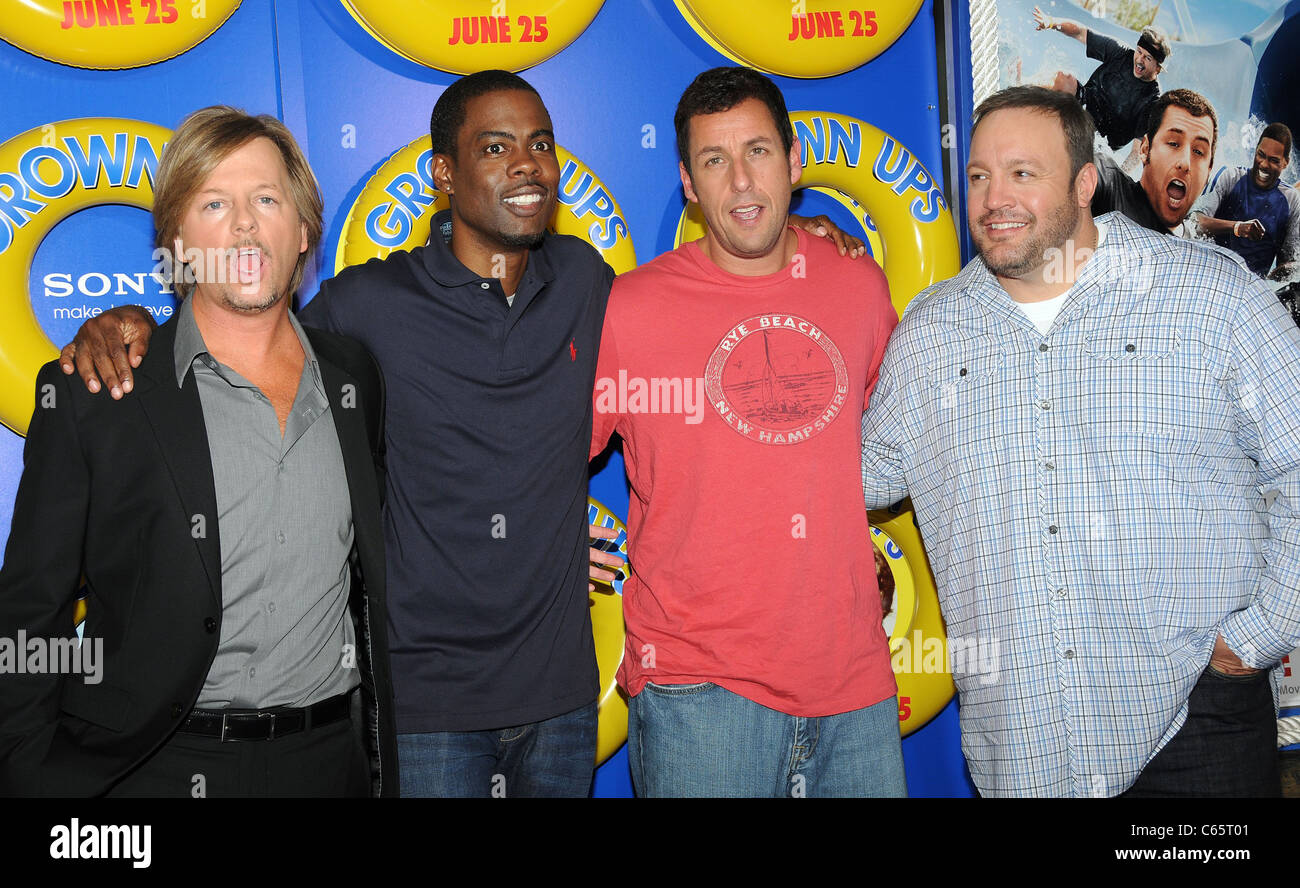 David Spade, Chris Rock, Adam Sandler, Kevin James at arrivals for GROWN UPS Premiere, The Ziegfeld Theatre, New York, NY June 23, 2010. Photo By: Desiree Navarro/Everett Collection Stock Photo