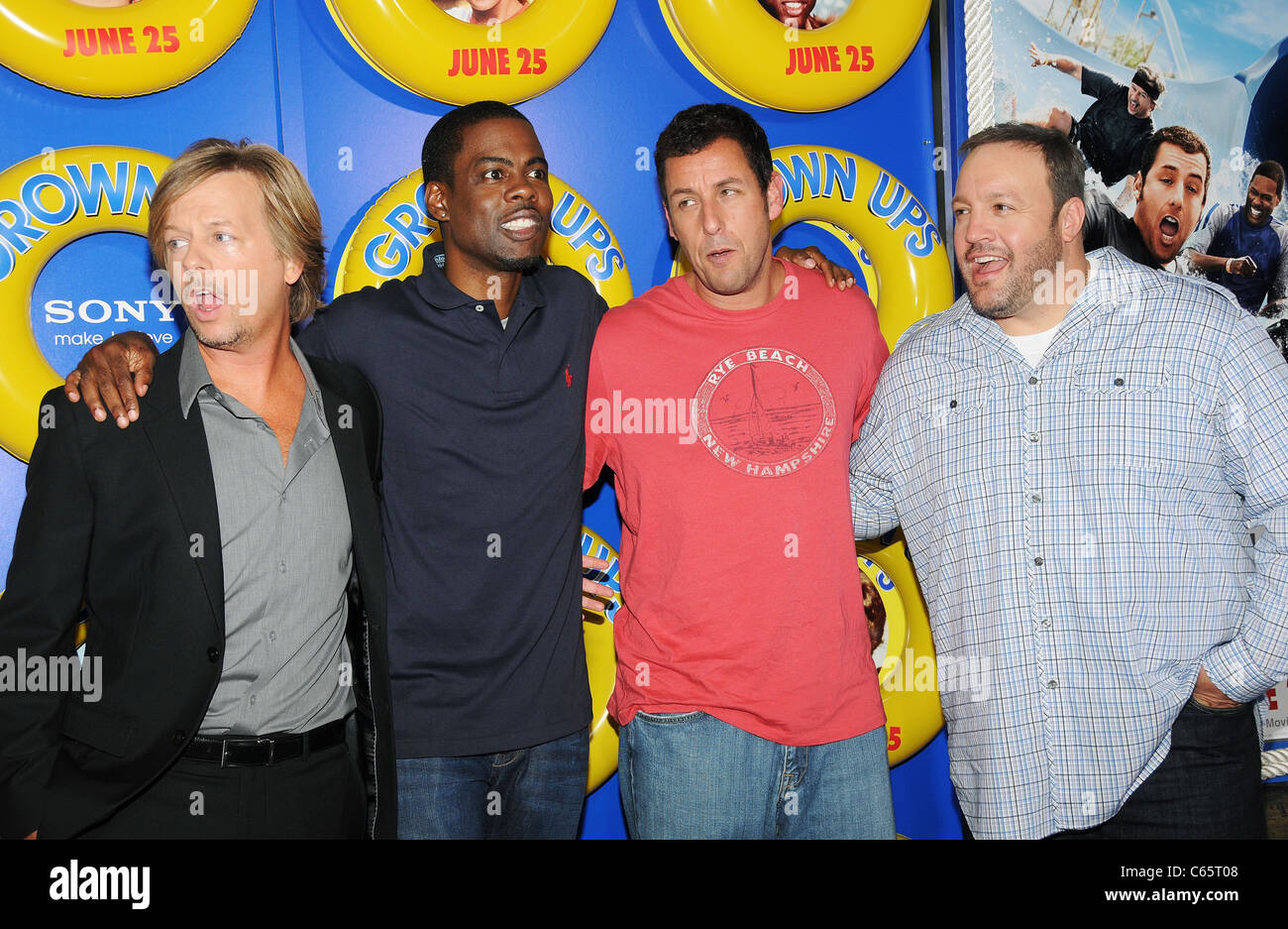 David Spade, Chris Rock, Adam Sandler, Kevin James at arrivals for GROWN UPS Premiere, The Ziegfeld Theatre, New York, NY June 23, 2010. Photo By: Desiree Navarro/Everett Collection Stock Photo