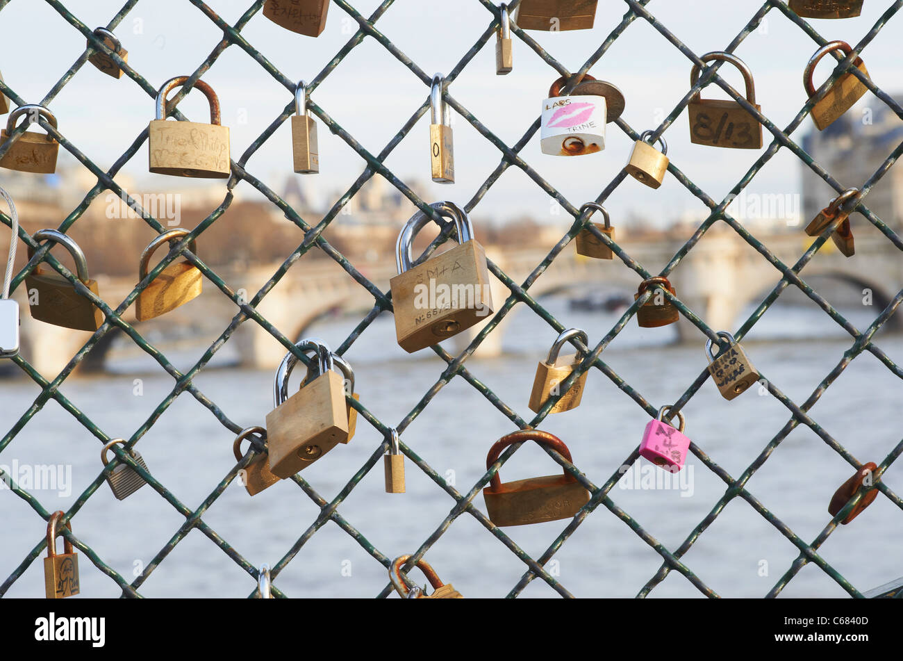 Padlocks on chain link fence Stock Photo