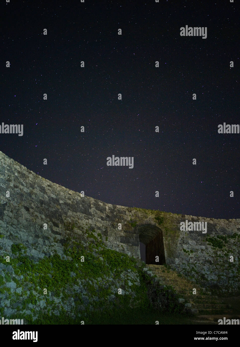 Zakimi Castle World Heritage Site Okinawa, Japan at Night Stock Photo