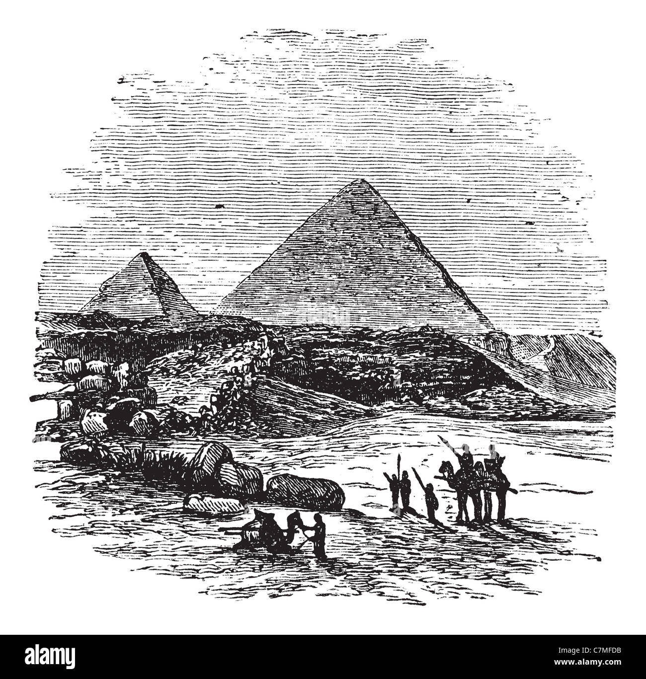 The Pyramids of Giza,vintage engraved illustration.Trousset encyclopedia (1886 - 1891). Stock Photo